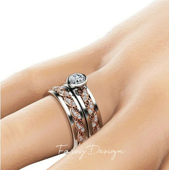 Rose gold pattern ring set - Picture 2 of 3